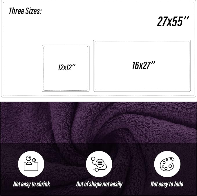 MOONQUEEN Ultra Soft Microfiber Coral Velvet Towel Set - Quick Drying - 2 Bath Towels, 2 Hand Towels, 2 Washcloths - Plum, 6 Pcs