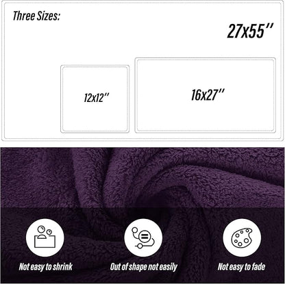 MOONQUEEN Ultra Soft Microfiber Coral Velvet Towel Set - Quick Drying - 2 Bath Towels, 2 Hand Towels, 2 Washcloths - Plum, 6 Pcs