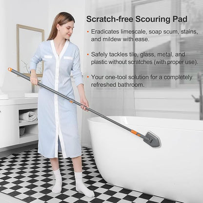 CLEANHOME Tile Tub Scrubber Brush for Cleaning Toilet Wall,Bathtub,Sink | 3 Different Function Cleaning Heads, 56" Extendable Long Handle, Bathroom No Scratch Shower Scrubber