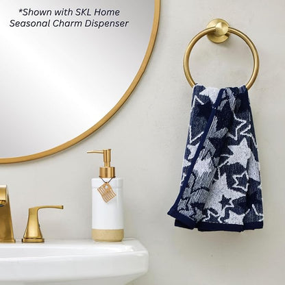 SKL Home Seasonal Stars Hand Towel Set-2pc, 100% Cotton Jacquard, Navy | Fun for Memorial Day, 4th of July, Labor Day & all patriotic holidays. For use in the bathroom, kitchen or bar.