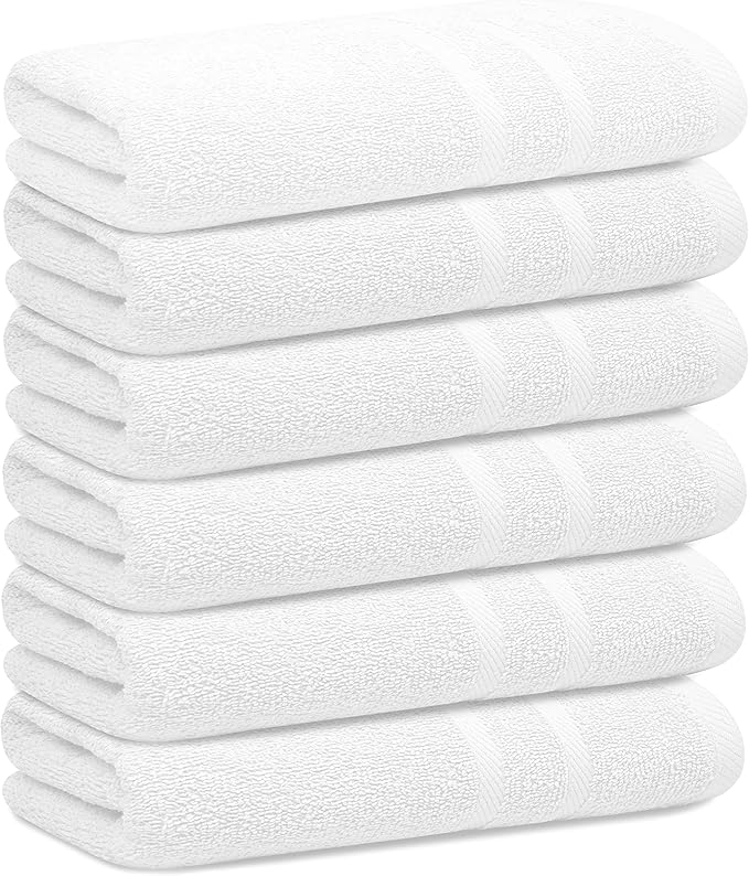 Looperry Small White Bath Towel Set of 6-100% Cotton 23x46 Shower Towels in 450 GSM. Lightweight & Absorbent Quick Dry Towel for Showering, Pet Drying, Spas & Salons. Terry Ringspun White Gym Towels