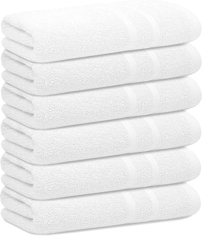 Looperry Small White Bath Towel Set of 6-100% Cotton 23x46 Shower Towels in 450 GSM. Lightweight & Absorbent Quick Dry Towel for Showering, Pet Drying, Spas & Salons. Terry Ringspun White Gym Towels