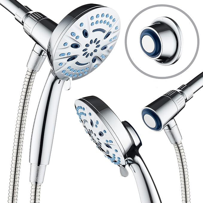 AquaCare Magneton 8-Mode High Pressure Handheld Shower Head with 2 Brackets | Space-age Magnetic Guidance Docking, Giant 5-inch Face with Hygienic Jets, Extra-long 6 ft. Stainless Steel Hose / Chrome