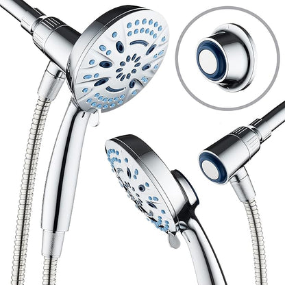 AquaCare Magneton 8-Mode High Pressure Handheld Shower Head with 2 Brackets | Space-age Magnetic Guidance Docking, Giant 5-inch Face with Hygienic Jets, Extra-long 6 ft. Stainless Steel Hose / Chrome