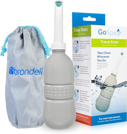 Brondell GoSpa Travel Bidet GS-70 – Portable Peri Bottle for Postpartum & Perineal Care, 400ml Handheld Bidet with Angled Nozzle, Collapsible Design, Nozzle Storage & Travel Bag, Fog