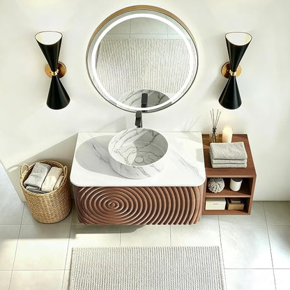 42 Inch Modern Bathroom Vanity with Ceramic Sink, Floating Bathroom Sink Cabinet with Sintered Stone Top&Solid Wood Hammered Frame, Single Bathroom Vanities w/Soft-Close Drawer&Side Open Cube