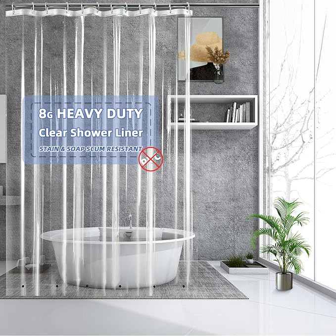 10G Shower Curtain Liner, 74 inch Long Plastic Clear Shower Curtain Liner with 6 Weighted Magnets for Shower Bathroom, Heavy Duty, Transparent, 100% Waterproof(72 x 74 inch)