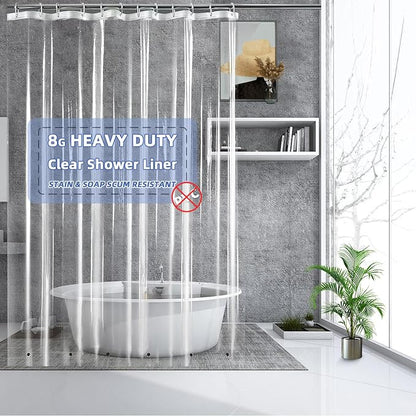 10G Shower Curtain Liner, 74 inch Long Plastic Clear Shower Curtain Liner with 6 Weighted Magnets for Shower Bathroom, Heavy Duty, Transparent, 100% Waterproof(72 x 74 inch)