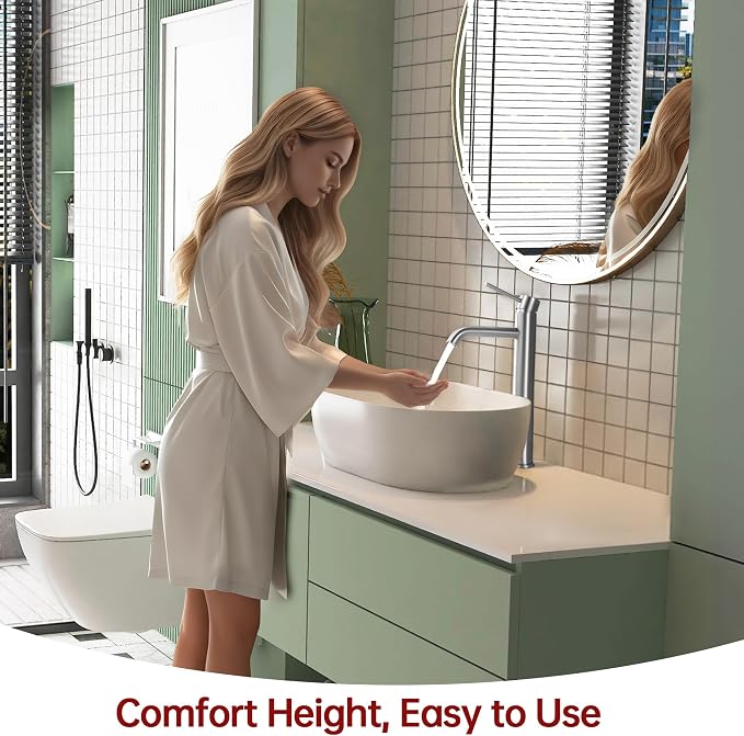 SUMERAIN Brushed Nickel Tall Bathroom Vessel Sink Faucet | Single Handle, Single Hole, 304 Stainless Steel, Water-Saving, with Faucet Supply Lines, Easy DIY Install