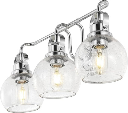 JONATHAN Y 24" Chrome Shirley 3-Light Bathroom Vanity Light, Metal Wall Sconce, Clear Seeded Glass Shade, Modern Transitional Farmhouse Fixture, LED Bulbs Included (JYL7405A)