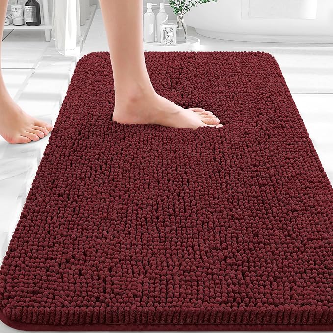 OLANLY Bathroom Rugs 36x24, Extra Soft Absorbent Chenille Bath Rugs | Andorra Red-Brown, Quick-Drying Rubber Backing, Washable Bath Mat for Bathroom Floor, Tub and Shower, Home Decor Accessories
