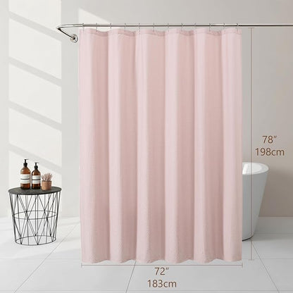 Pink Fabric Shower Curtain 78 Inch Length 1 Piece, Embossed Textured Waffle Cloth Shower Curtains for Bathroom Modern Hotel Spa, Water Resistant Machine Washable, 72Wx78L Inches