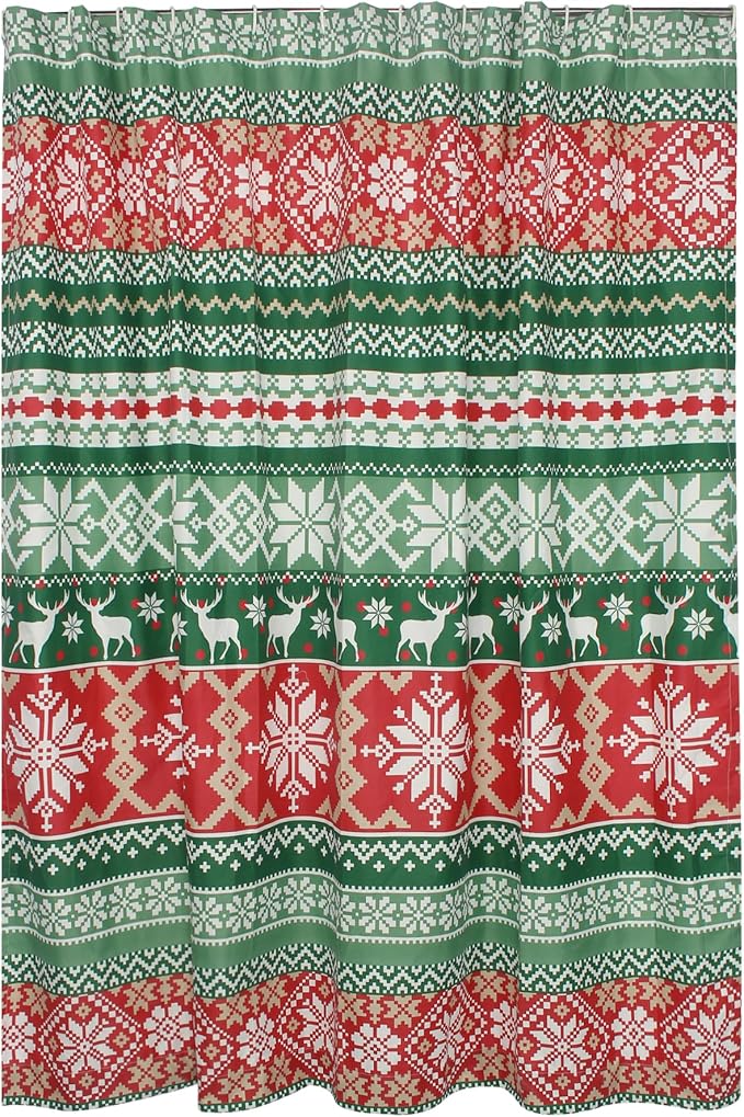 Greenland Home Fashions Fabric Sensations Shower Curtain, Stylish Bathroom Decor, Machine Washable, 72 inches x 72 inches, Fair Isle