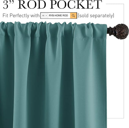 RYB HOME Blackout Curtains for Bedroom - Window Treatment Panels Thermal Insulating Privacy Curtains for Baby Nursery Family Room Kitchen Dining Room, 42 W x 45 L per Panel, Teal, 1 Pair