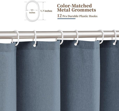 BTTN Extra Long Shower Curtain, 96 Inch Boho Scalloped Linen Textured Thick Fabric Shower Curtain Set with 12 Hooks, Large Elegant Vintage Waterproof Shower Curtains for Bathroom, 72x96, Blue Grey
