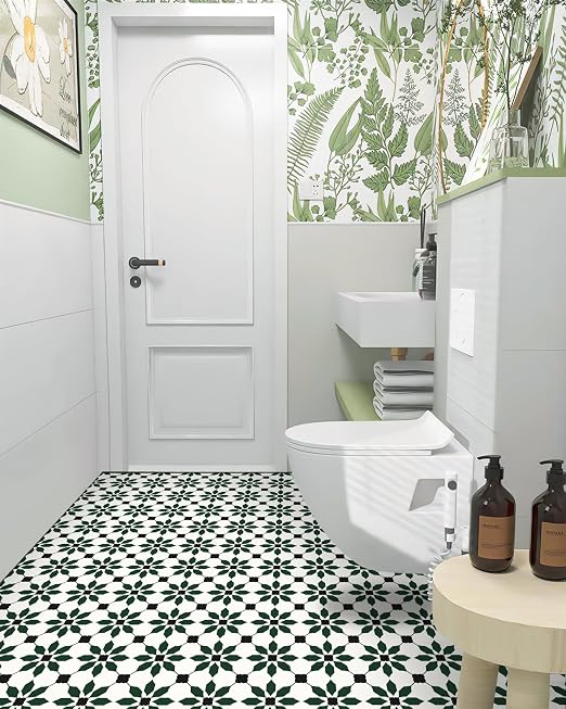 MORCART 40PCS 7.87" x 7.87" Peel and Stick Floor Tile, Black Green | Self-Adhesive DIY Vinyl Flooring, Removable and Waterproof Tile Sticker for Bathroom, Kitchen, Wall, Bedroom, Stairs