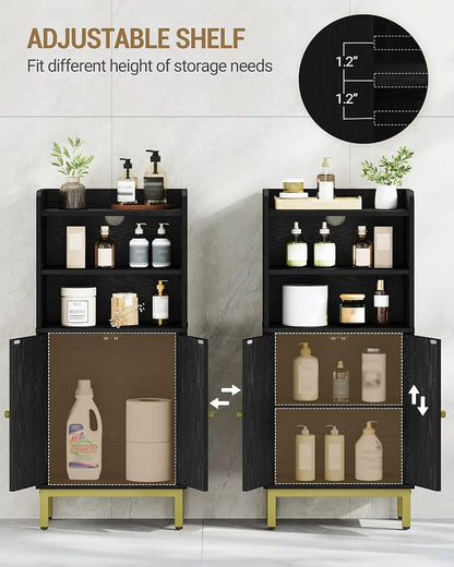 Hzuaneri Bathroom Storage Cabinet, Small Floor Cabinet with 2 Door | Toilet Paper Cabinets, Bathroom Organizer with Adjustable Shelf, for Small Spaces,Rattan Black,Arch Door,7.1" Dx14.6 Wx32.7 H