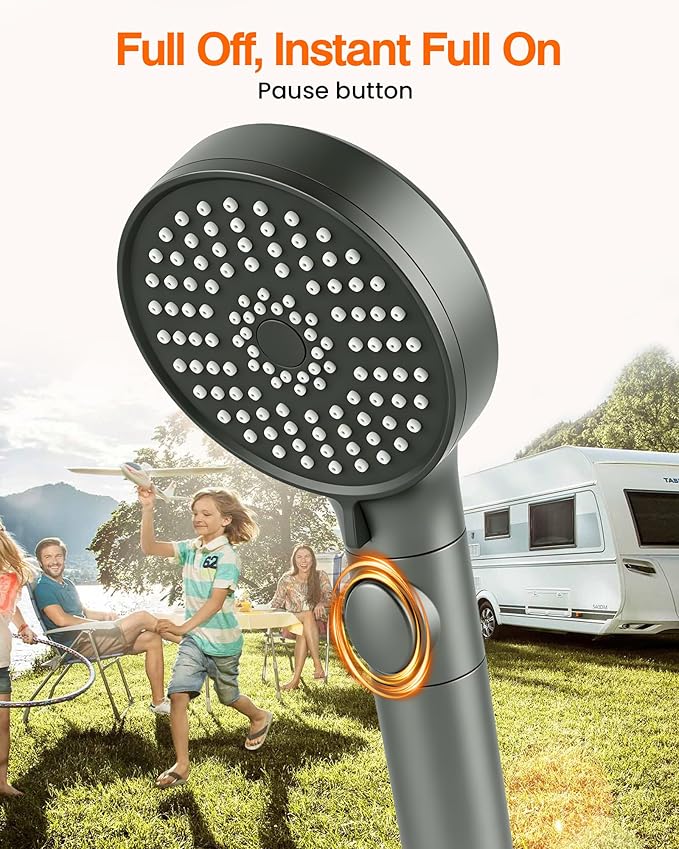 RV Shower Head with Hose, High Pressure Handheld RV Shower Head Replacement with On Off Switch,5 Modes,Power Jet, Camper Shower Head for RV,Travel Trailer,Motorhome,Boat RV Essentials,Gray