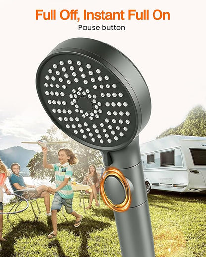 RV Shower Head with Hose, High Pressure Handheld RV Shower Head Replacement with On Off Switch,5 Modes,Power Jet, Camper Shower Head for RV,Travel Trailer,Motorhome,Boat RV Essentials,Gray