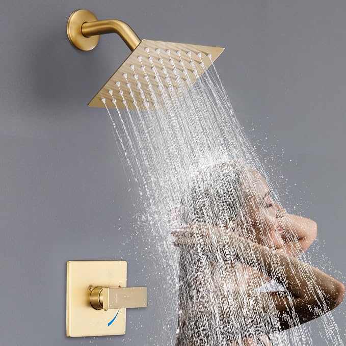 Esnbia Shower Kit, Shower Faucet Set（Valve Included) with 6-Inch Rain Shower Head, Single-Handle Shower Trim Kit, Brushed Gold | Complete tub and shower trim kit with 6-inch rainfall head, single-handle control, tub spout, and valve. Brushed Gold finish.