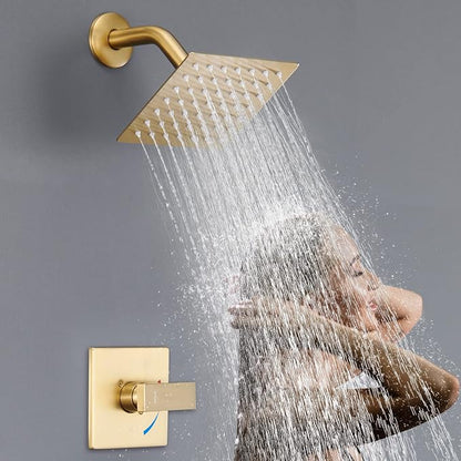 Esnbia Shower Kit, Shower Faucet Set（Valve Included) with 6-Inch Rain Shower Head, Single-Handle Shower Trim Kit, Brushed Gold | Complete tub and shower trim kit with 6-inch rainfall head, single-handle control, tub spout, and valve. Brushed Gold finish.