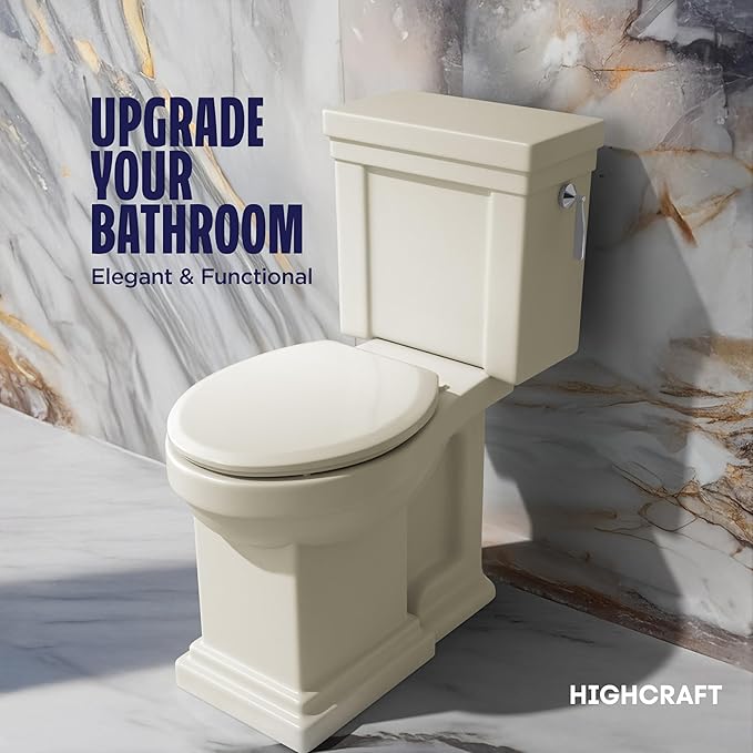 Highcraft B4TSPR Round Plastic Toilet Seat Slow Close ? Easy Remove, Bone