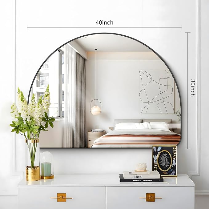 FORBATH Arched Bathroom Mirror 40x30 Inch, Black Bathroom Mirror Wall Mounted Modern Aluminum Alloy Frame Arch Mirror for Bedroom Living Room Entryway, Hanging or Leaning Against Wall