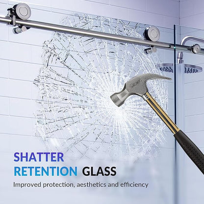 Woodbridge 57.5-60" Wx76 H Soft Close Frameless Shower Door,3/8"(10mm) Explosion-Proof Tempered Glass, Brushed Nickel Finish, BSDC6076-B