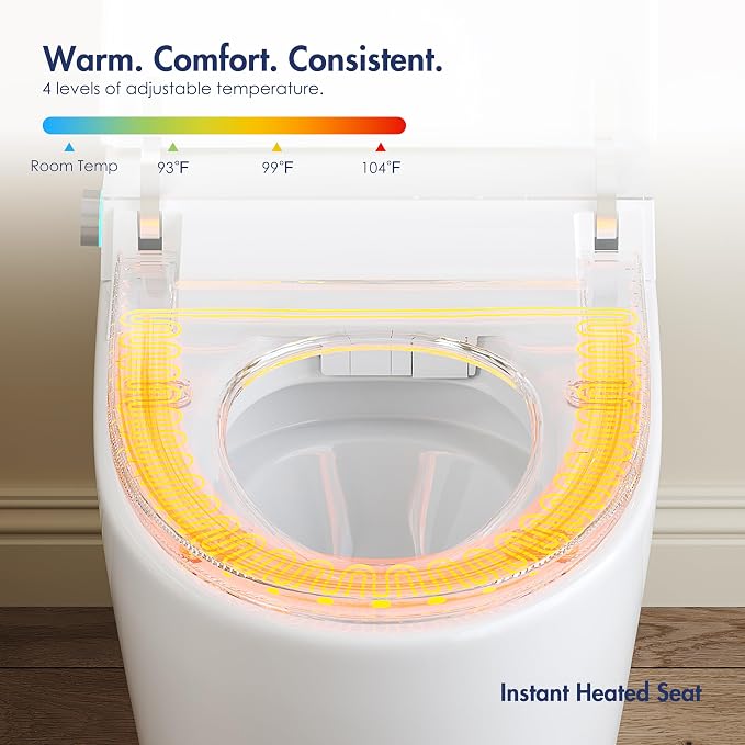 One Piece Smart Toilet, No Bidet, Foot Sensor Flush, Heated Seat | Off Seat Auto Flush, Pre Wet System, Hands Free Operation, Efficient Flush System, Water Saving Design, Night Light