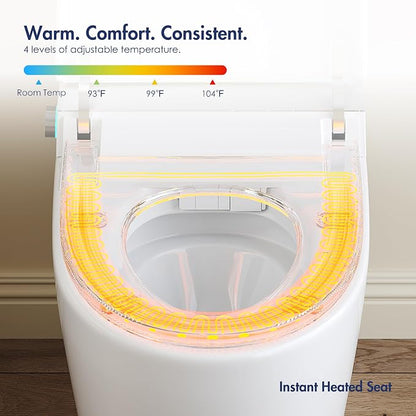 One Piece Smart Toilet, No Bidet, Foot Sensor Flush, Heated Seat | Off Seat Auto Flush, Pre Wet System, Hands Free Operation, Efficient Flush System, Water Saving Design, Night Light
