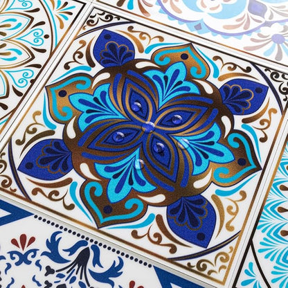 DICOFUN 32 Moroccan Tile Peel and Stick Backsplash, 6" x 6" Waterproof Mandala Stick on Wall Tiles (Style 2)