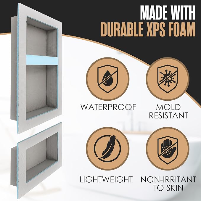 Shower Niche Recessed Bathroom Storage Inset Shelves Soap Box 12x20 + 12x6 | Houseables Shower Niche Insert Tile Ready, in Wall Shelf, Cubby Inserts, Recessed Shampoo Caddy, Built in Nook, Prefab