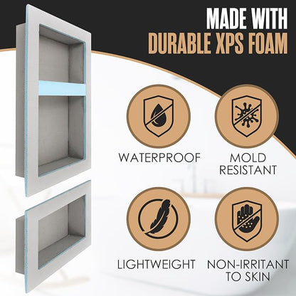 Shower Niche Recessed Bathroom Storage Inset Shelves Soap Box 12x20 + 12x6 | Houseables Shower Niche Insert Tile Ready, in Wall Shelf, Cubby Inserts, Recessed Shampoo Caddy, Built in Nook, Prefab