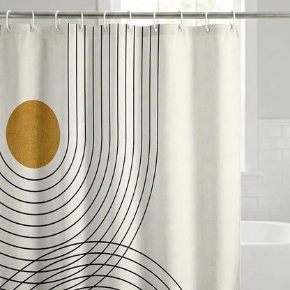 Americanflat 71x74 Boho Shower Curtain - Water-Resistant Long Shower Curtain with Durable Metal Grommets and 12 Hooks - 100% Polyester - Black, Mustard Yellow, Terracotta and Beige