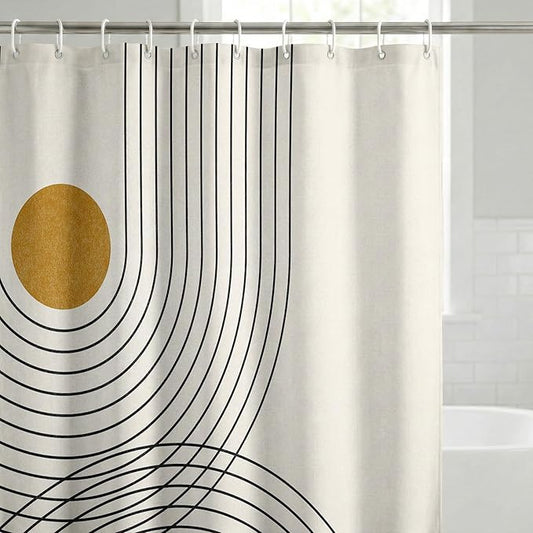 Americanflat 71x74 Boho Shower Curtain - Water-Resistant Long Shower Curtain with Durable Metal Grommets and 12 Hooks - 100% Polyester - Black, Mustard Yellow, Terracotta and Beige