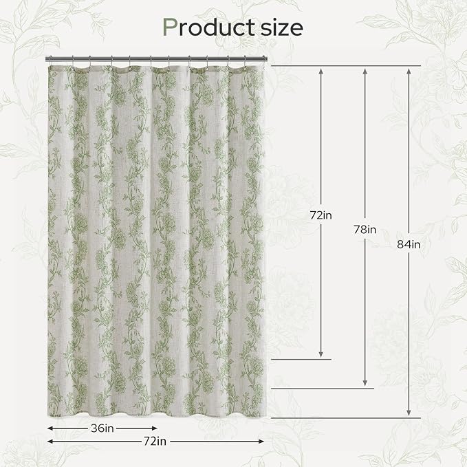 HOMEIDEAS Green Floral Shower Curtain 72x78 Inch | Fresh Farmhouse Bathroom Decor,Waterproof and Machine Washable Fabric,Polyester with 12 Hooks