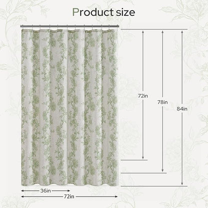 HOMEIDEAS Green Floral Shower Curtain 36x72 Inch | Fresh Farmhouse Bathroom Decor,Waterproof and Machine Washable Fabric,Polyester with 12 Hooks