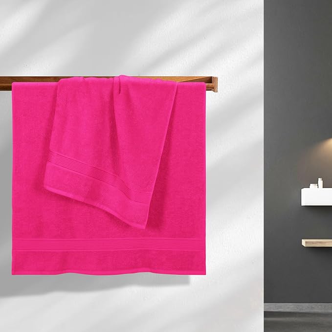 Cotton 2 Pack Oversized Bath Towel Set 28x55 inches, Large Bath Towels, Ultra Absorbant Compact Quickdry & Lightweight Towel, Ideal for Gym Travel Camp Pool - Hot Pink