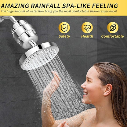 FEELSO Shower Head and 15 Stage Shower Filter, Rain Filtered Shower Head | High Pressure, Anti-clog Nozzles, Water Softener Shower Head for Hard Water, Remove Chlorine and Harmful Substances
