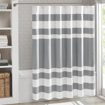 Madison Park Spa Waffle Shower Curtain Pieced Fabric with 3M Scotchgard Moisture Management Modern Home Bathroom Decorations, Wide 108"x72", Grey | Striped, Pieced Fabric Design, 3M Scotchgard Moisture Management, Hotel Quality, Modern, for Bathroom, O...