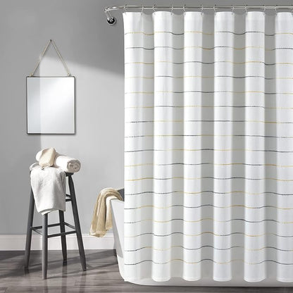Lush Decor Ombre Stripe Yarn Dyed Cotton Shower Curtain, 72" W x 72" L, Yellow & Gray - Fabric Shower Curtains - Striped Bathroom Curtain - Farmhouse & Coastal Decor