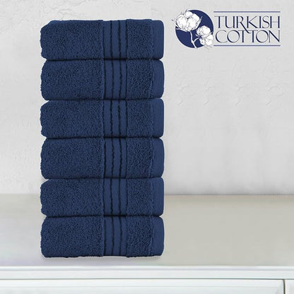 Elegant Comfort Premium Turkish Cotton 6 Pack Washcloths Set - 13 x 13 inch, Luxurious Hotel Spa Quality 100% Turkish Cotton 6PC Washcloth Set - Highly Absorbent - Soft Bathroom Towels, Navy Blue
