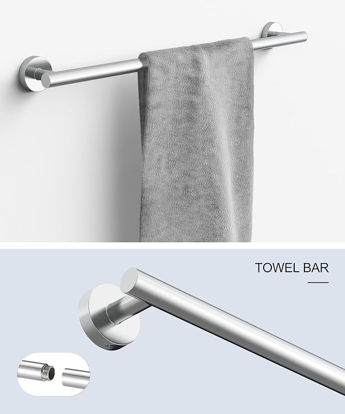 5 Pcs Chrome Bathroom Hardware Accessories Set SUS304 Stainless Steel | Towel Rack and Toilet Paper Holder Set, 26 Inch Towel Bar Set Wall Mounted by HOMEMYSTIQUE