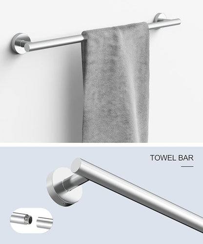 5 Pcs Chrome Bathroom Hardware Accessories Set SUS304 Stainless Steel | Towel Rack and Toilet Paper Holder Set, 26 Inch Towel Bar Set Wall Mounted by HOMEMYSTIQUE