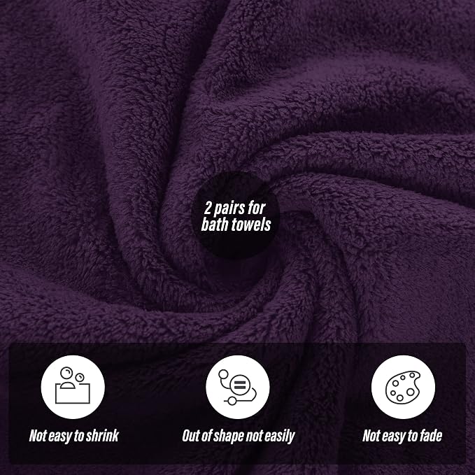 MOONQUEEN 2 Pack Premium Bath Towel Set - Quick Drying - Microfiber Coral Velvet Highly Absorbent Towels - Multipurpose Use as Bath Fitness, Bathroom, Shower, Sports, Yoga Towel (Grape Purple)