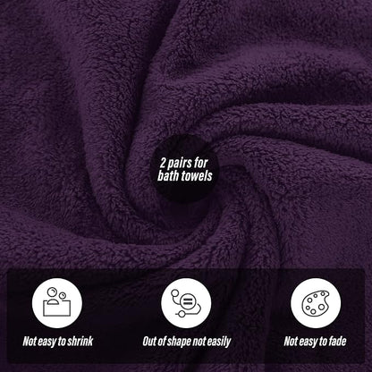 MOONQUEEN 2 Pack Premium Bath Towel Set - Quick Drying - Microfiber Coral Velvet Highly Absorbent Towels - Multipurpose Use as Bath Fitness, Bathroom, Shower, Sports, Yoga Towel (Grape Purple)