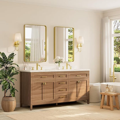 TETOTE Brushed Gold Bathroom Mirror, 24 x 36 Inch Metal Framed Mirror, Brushed Brass Rectangle Wall Mounted Golden Vanity Mirror (Horizontal/Vertical)