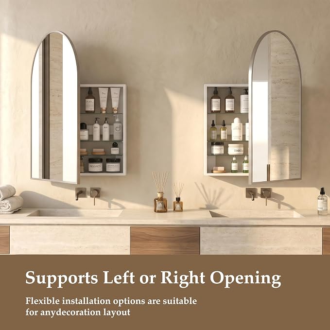 FKWin Medicine Cabinet Mirror, Wall Mount Storage for Luxury Bathrooms | Large Medicine Cabinet, Master Bathroom, Adjustable Shelves, Reversible Door, Modern Bathroom Style