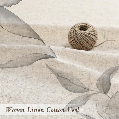Litabel Farmhouse Grey Floral Linen Shower Curtain, Boho Vintage Spring Cotton Shower Curtains for Chic Elegant Bathroom Decor, Ink Painting Style Blossom Fabric Bath Curtain, 72 x 72