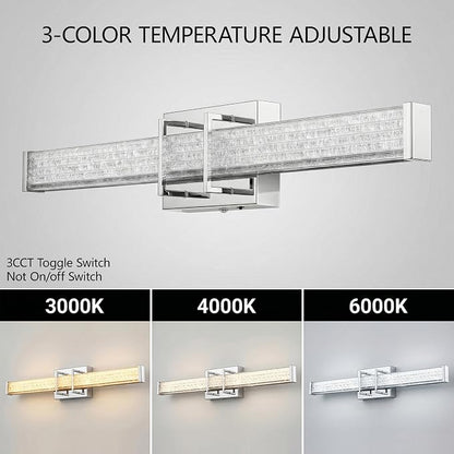 URSOLA 36" Modern LED Bathroom Light Fixtures, Chrome 3CCT Dimmable Bathroom Vanity Light Over Mirror, Bathroom Vanity Bath Bar Lights with Crystal Acrylic Shade